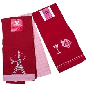 New Eiffel Tower Love Potion Tea Kitchen Towel Set Red